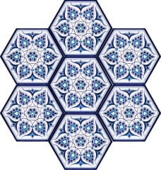 Armada Çini 21x23 Cm AL 4 İznik Desenli  Altıgen Çini Karo