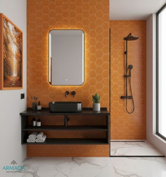 Armada Çini 15x17 Cm Düz Karamel Altıgen Çini Karo Seramik