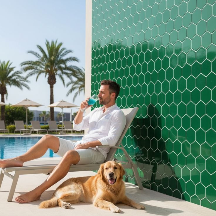 Armada Çini 15x17 Cm Düz Yeşil Altıgen Seramik