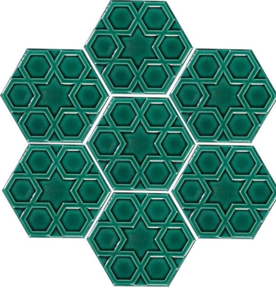 Armada Çini 15x17 Cm Rölyefli Yıldız Yeşil Altıgen Seramik