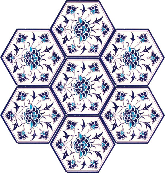 Armada Çini 21x23 Cm AL 1 İznik Rumi Desenli  Altıgen Çini Karo