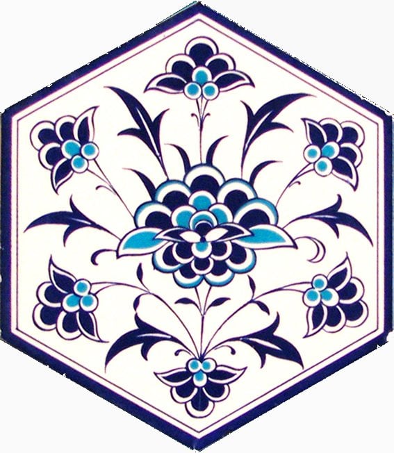 Armada Çini 21x23 Cm AL 1 İznik Rumi Desenli  Altıgen Çini Karo