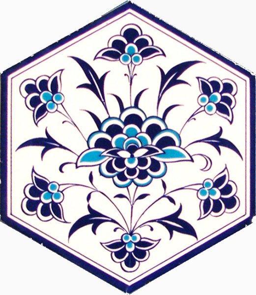 Armada Çini 21x23 Cm AL 1 İznik Rumi Desenli  Altıgen Çini Karo