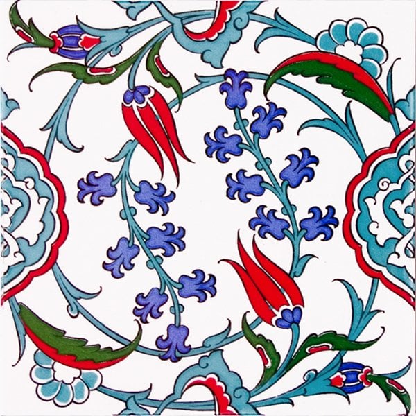 Armada Çini 20x20 Cm Ac 5 İznik Dönence Çiçek Desenli Çini Karo