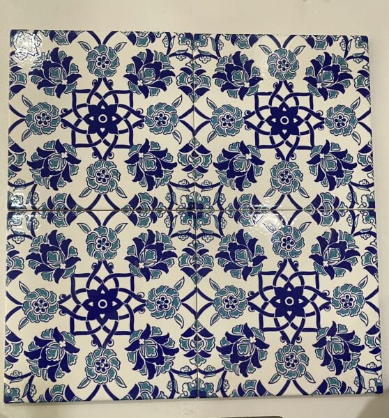 Armada Çini 20x20 Cm Ac 10 Selçuk Mavi Çiçek Desenli Kütahya Çini