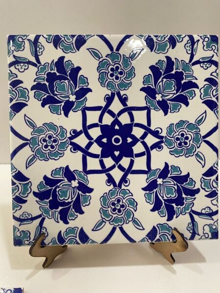Armada Çini 20x20 Cm Ac 10 Selçuk Mavi Çiçek Desenli Kütahya Çini