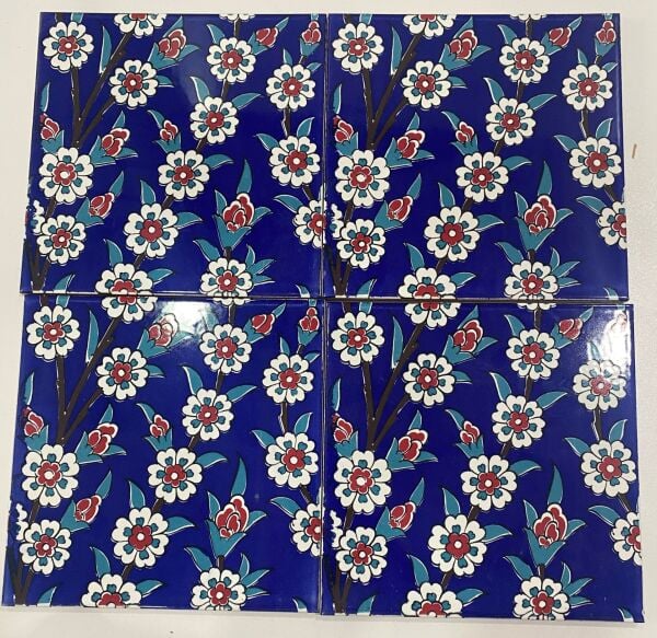 Armada Çini 20x20 Cm Ac 60 Kobalt Papatya Kütahya Çini Desenli Karo