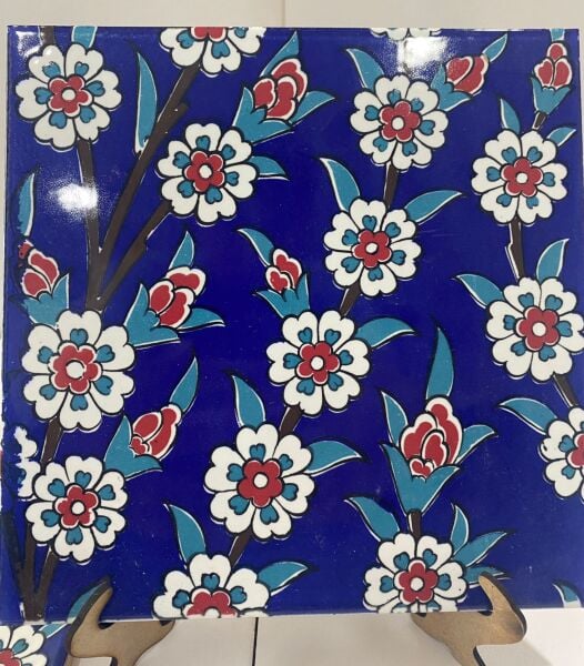 Armada Çini 20x20 Cm Ac 60 Kobalt Papatya Kütahya Çini Desenli Karo