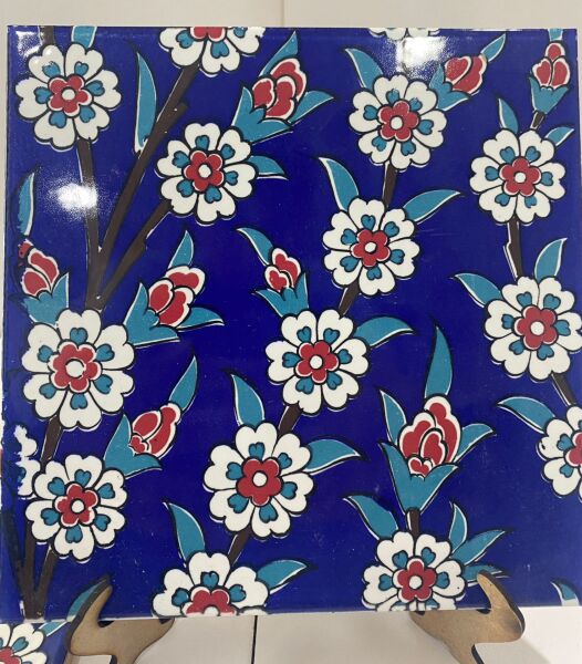 Armada Çini 20x20 Cm Ac 60 Kobalt Papatya Kütahya Çini Desenli Karo