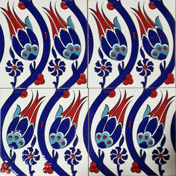 Armada Çini 20x20 Cm SP 77 Kütahya Çinisi İznik Lale Desen Çini Karo