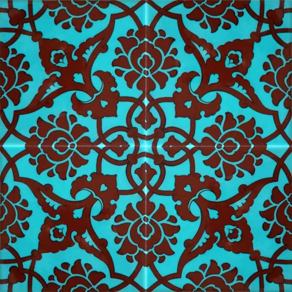 Armada Çini 20x20 Cm SP 83 Turkuaz Kahve Kütahya Çini Seramik Karo