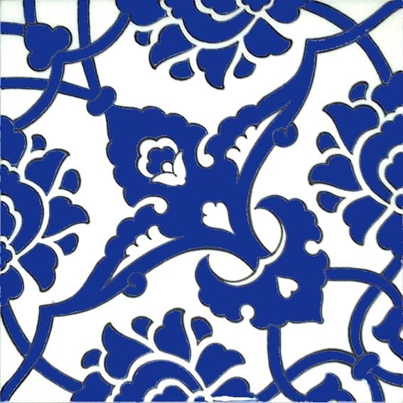 Armada Çini 20x20 Cm SP 83 Kobalt Beyaz İznik Rumi Desenli Çini Karo