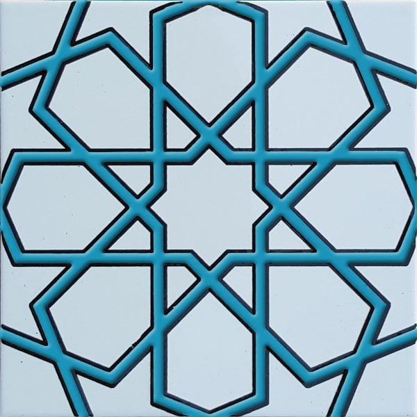 Armada Çini 20x20 Cm SP 89-v Turkuaz Beyaz Türkmen Yıldızı Çini Karo