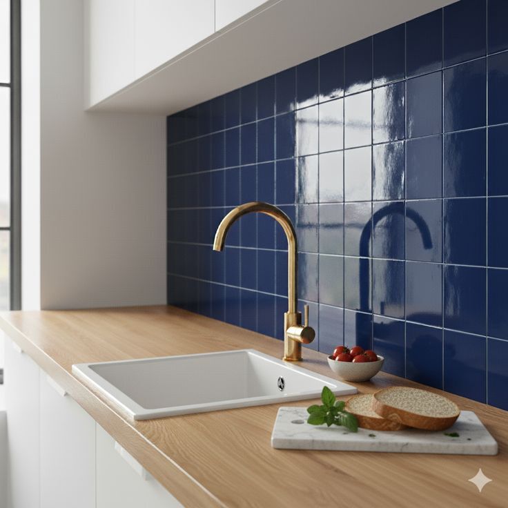 Armada Çini 12,5x12,5 Cm Düz Kobalt Çini Seramik Karo