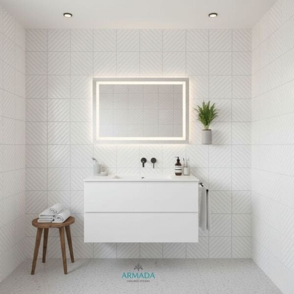 Armada Çini 20x20 Cm Linea Beyaz Modern Desenli Çini Seramik Karo