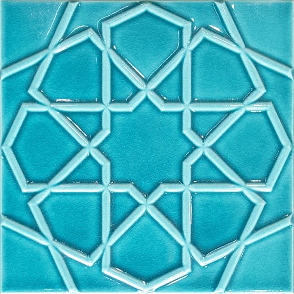 Armada Çini 20x20 Cm Rölyefli Turkuaz Selçuklu Yıldızı Deseni Çini Karo