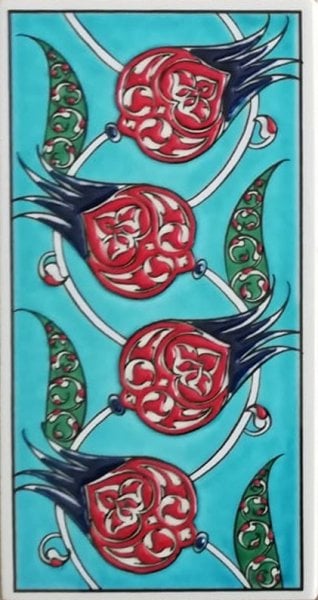 Armada Çini 10x20 Cm ED 208 Yeşil Nar çiçekli Eldekoru Çini Karo
