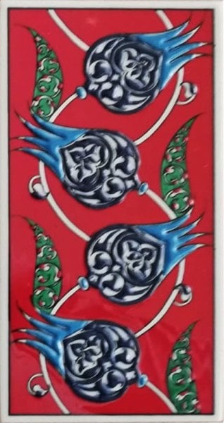 Armada Çini 10x20 Cm ED 210 Kırmızı Nar çiçekli Eldekoru Çini Karo