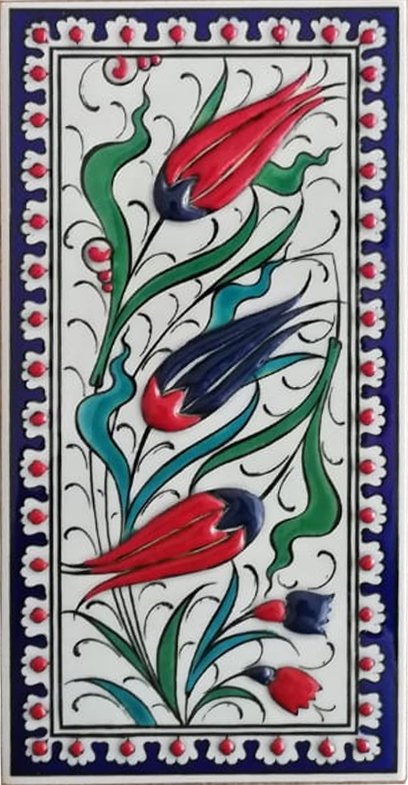 Armada Çini 10x20 Cm ED 216 Kobalt Üç lale Eldekoru Çini Karo
