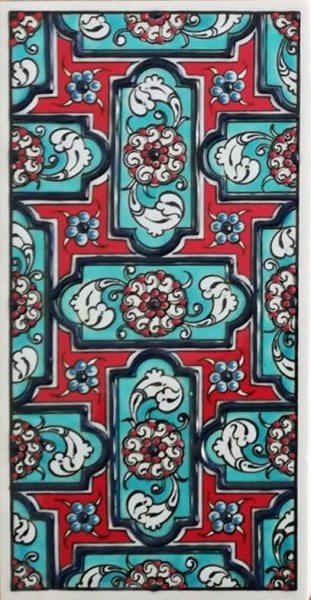 Armada Çini 10x20 Cm ED 218 Turkuaz Geometrik Eldekoru Çini Karo