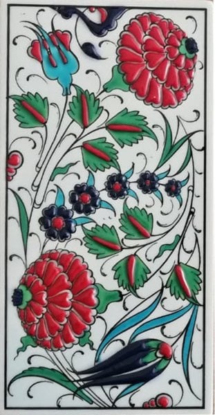 Armada Çini 10x20 Cm ED 221 İki Karanfil Kütahya Eldekoru Çini Karo