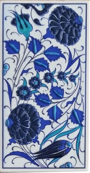 Armada Çini 10x20 Cm ED 223 İki Karanfil Mavi Beyaz Eldekoru Karo