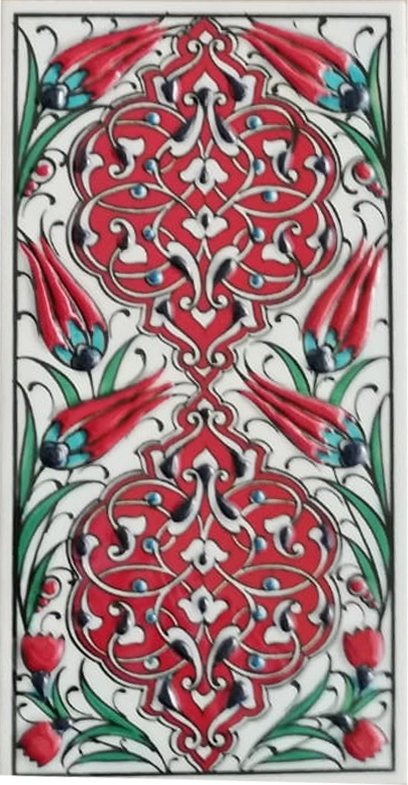 Armada Çini 10x20 Cm ED 230 Kırmızı Rumi Desenli Eldekoru Çini Karo