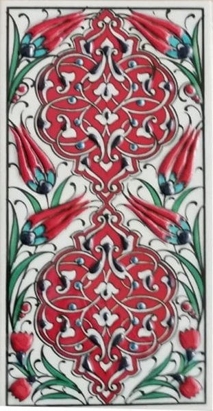 Armada Çini 10x20 Cm ED 230 Kırmızı Rumi Desenli Eldekoru Çini Karo