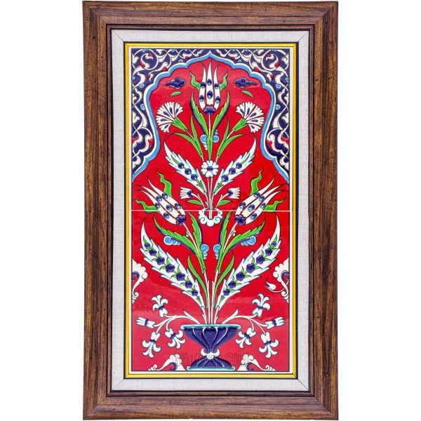 Armada Çini 20x40 Cm ED 159 Kırmızı Kıvrık Yaprak  El dekoru Çini Pano