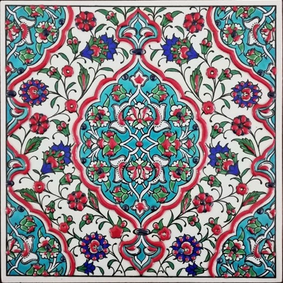 Armada Çini 20x20 Cm ED 307 Turkuaz İznik Rumi Eldekoru Çini Pano