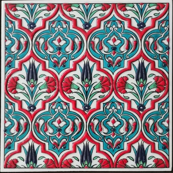Armada Çini 20x20 Cm ED 310 Turkuaz Madalyon Eldekoru Çini Pano
