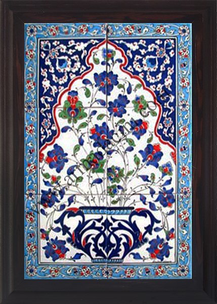Armada Çini 40x60 Cm ED 515 Mavi Saksılı Eldekoru Çini Pano