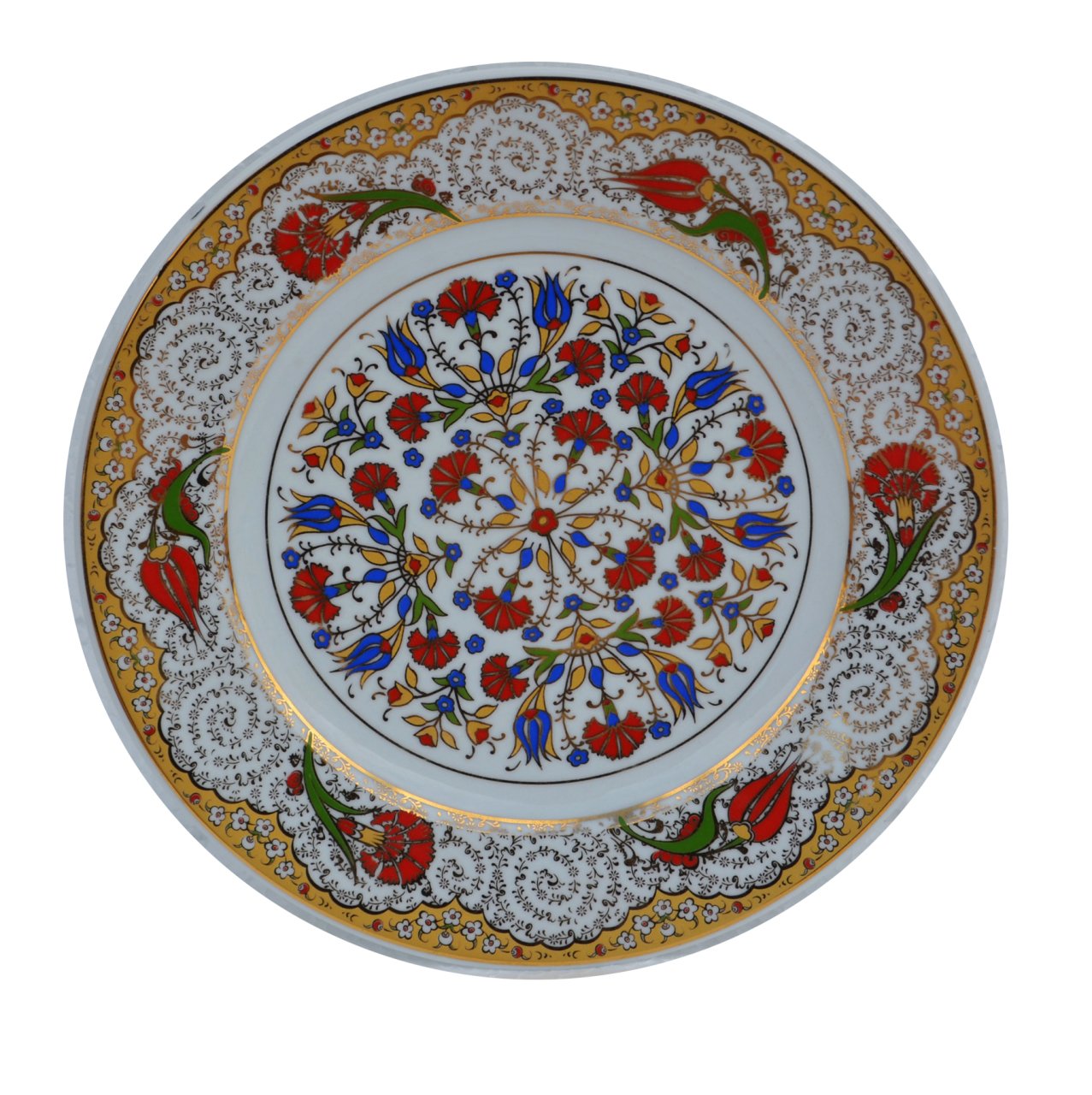 Armada Çini Prt 43 25 Cm Sarı Altın Yaldızlı Lale Karanfil Desenli Porselen Çini Tabak