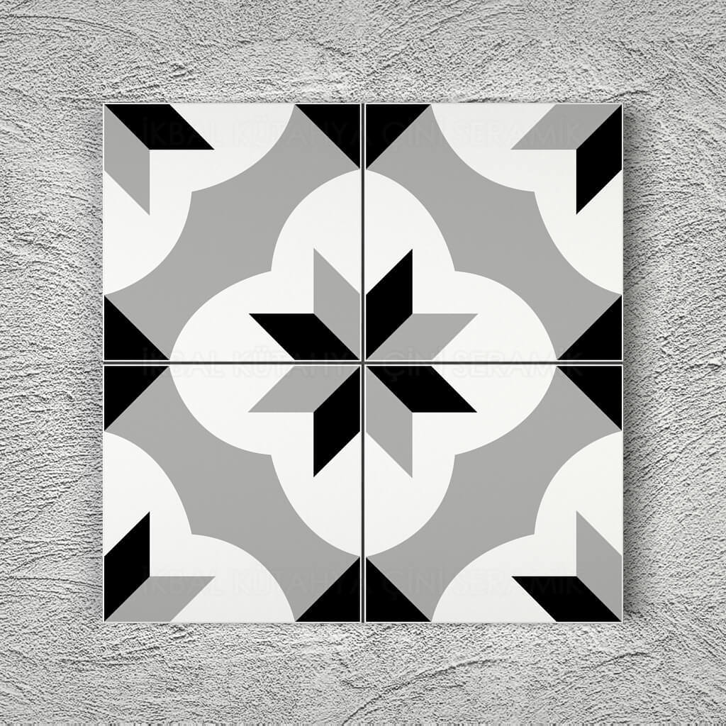 Armada Çini 20x20 Cm YC 11 Siyah Beyaz Yıldız Yer Çinisi