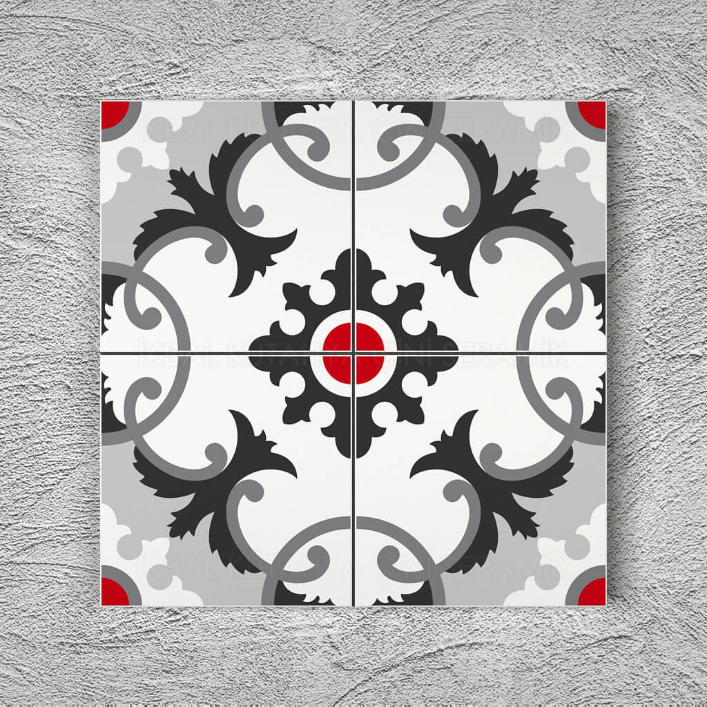 Armada Çini 20x20 Cm YC 26 Gri Beyaz Arabesk Yer Çinisi