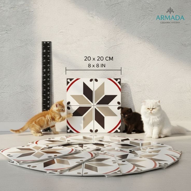 Armada Çini 20x20 Cm YC 35 Gri Kahve Geometrik Yer Çinisi