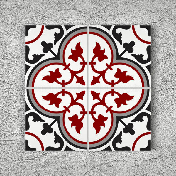 Armada Çini 20x20 Cm YC 44 Gri Kırmızı Çiçekli Yer Çinisi