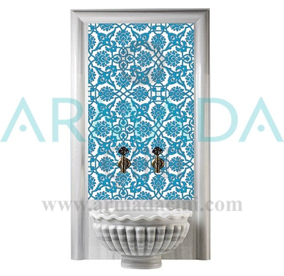 Armada Çini 60x100 Cm SP 83 Mavi Beyaz Serigraf Türk Hamamı Pano