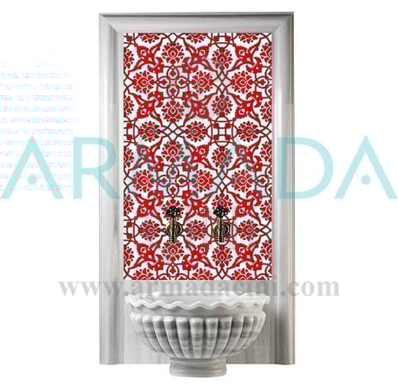 Armada Çini 60x100 Cm SP 83 Kırmızı Beyaz Serigraf Türk Hamamı Pano