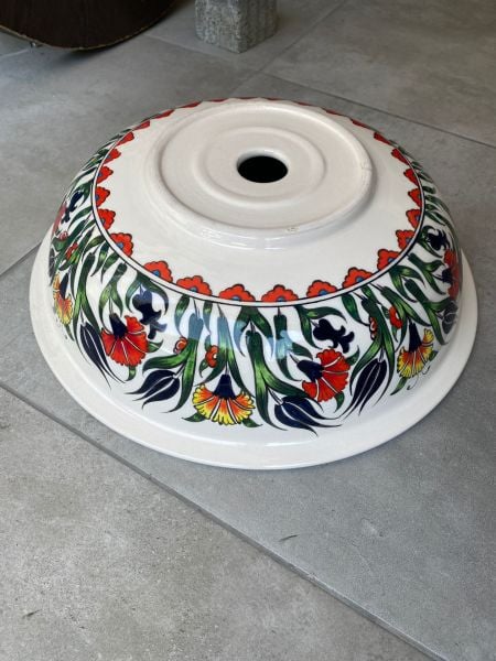 Tezgah Üstü Porselen Çini Lavabo Renkli Lale Desenli