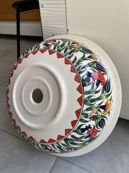 Tezgah Üstü Porselen Çini Lavabo Renkli Lale Desenli
