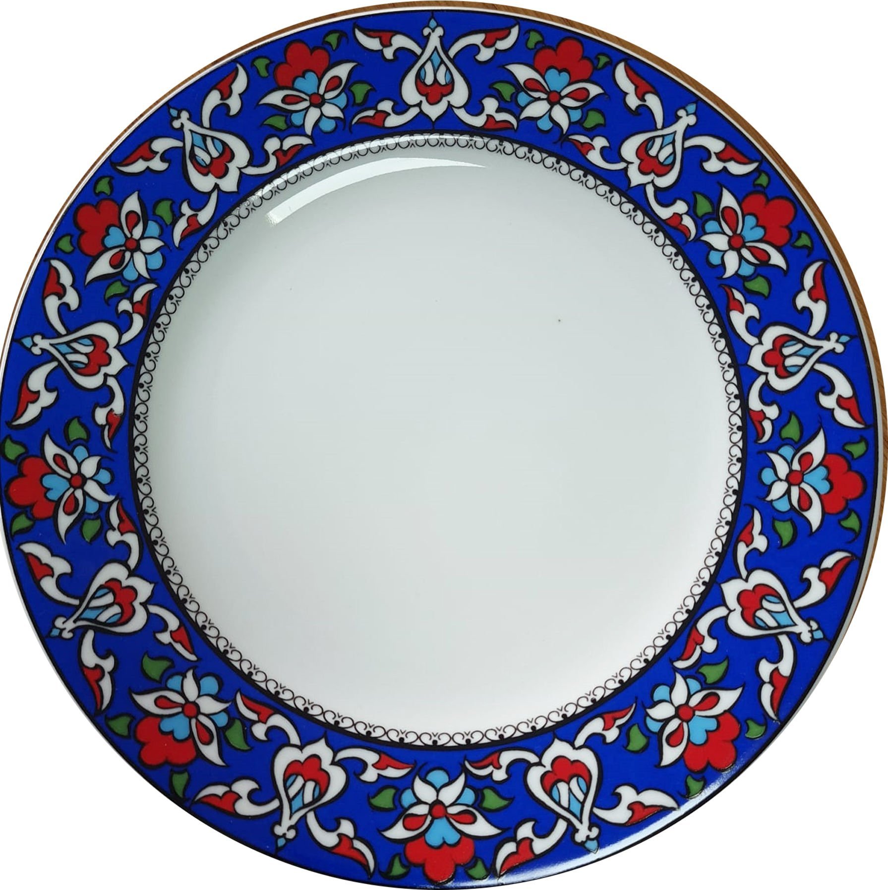 Armada Çini PRT 123 25 cm iznik mavi çiçek desenli  porselen Kaligrafi çini tabak