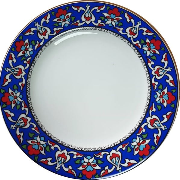 Armada Çini PRT 123 25 cm iznik mavi çiçek desenli  porselen Kaligrafi çini tabak