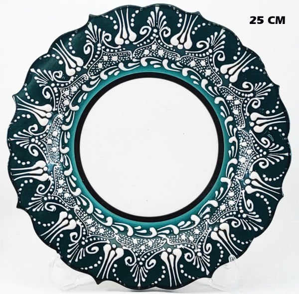 Armada çini 25 cm AR 250 Çini İşlemeli Resim Baskı ve Kaligrafi Tabağı Yeşil