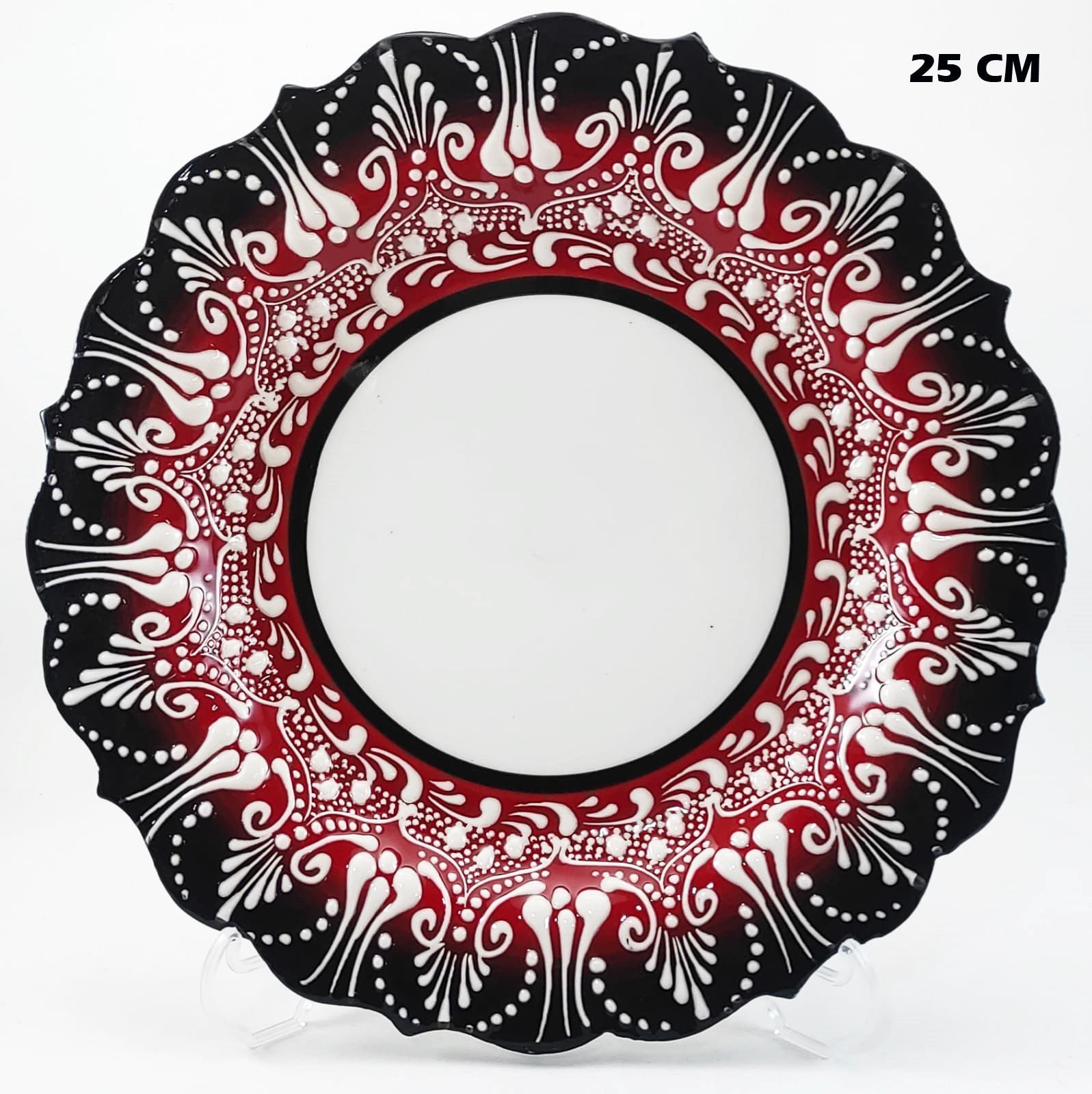 Armada çini 25 cm AR 255 Çini İşlemeli Resim Baskı ve Kaligrafi Tabağı Kırmızı