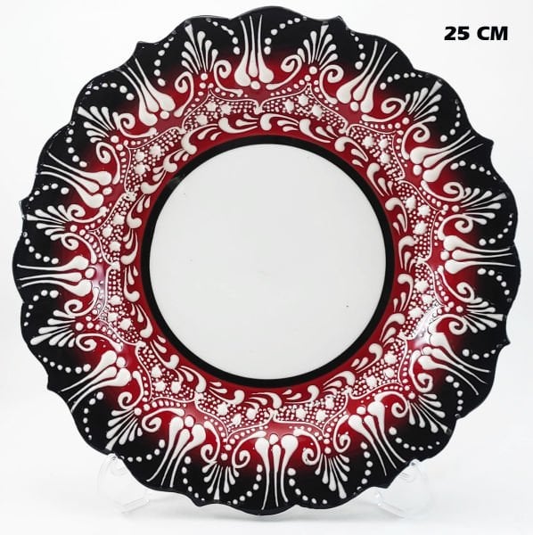Armada çini 25 cm AR 255 Çini İşlemeli Resim Baskı ve Kaligrafi Tabağı Kırmızı